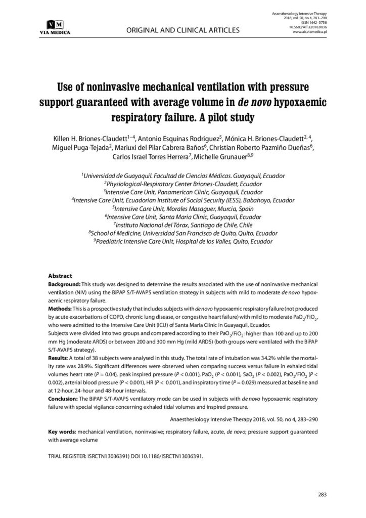 thumbnail of Use of noninvasive mechanical ventilation with pressure